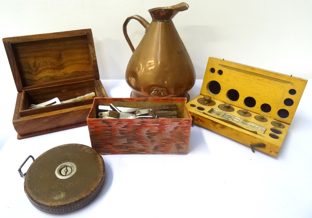 MIXED LOT OF COLLECTABLES including two surveyors measuring tapes, two decorative marble spheres,