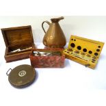 MIXED LOT OF COLLECTABLES including two surveyors measuring tapes, two decorative marble spheres,