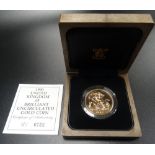 ROYAL MINT UNITED KINGDOM 1990 BRILLIANT UNCIRCULATED GOLD FIVE POUNDS COIN with certificate and