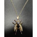 SAPPHIRE AND SEED PEARL SET FLY PENDANT