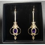 PAIR OF AMETHYST SET NINE CARAT GOLD DRO