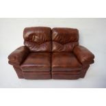 BROWN LEATHER TWO SEATER RECLINING SETTE