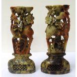 PAIR OF CHINESE CARVED SOAPSTONE CANDLE