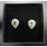 PAIR OF PERIDOT AND DIAMOND CLUSTER STUD