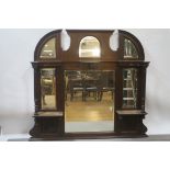 A GOOD EDWARDIAN MAHOGANY COMPARTMENT OVERMANTLE MIRROR