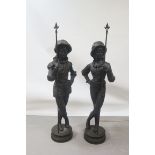 A PAIR OF CAST IRON GARDEN LIGHTS,