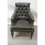 A WILLIAM IV MAHOGANY CARVED TUB SHAPED ARMCHAIR,