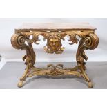 A FINE CONTINENTAL GILTWOOD CONSOLE TABLE,