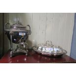 A 19th CENTURY SILVER PLATED ENTREE DISH AND COVER,