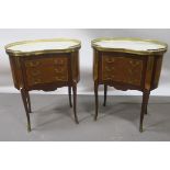 A PAIR OF CONTINENTAL STYLE KINGSWOOD AND GILT BRASS MOUNTED SIDE TABLES,