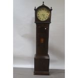 A 19TH CENTURY MAHOGANY AND MARQUETRY INLAID GRANDFATHER CLOCK,