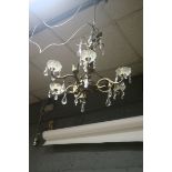 A GILT METAL AND MOULDED GLASS SIX BRANCH CHANDELIER,