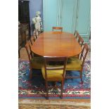 A FINE SHERATON STYLE MAHOGANY AND SATINWOOD INLAID ELEVEN PIECE DINING ROOM SUITE comprising ten