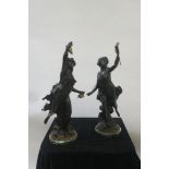 A FINE PAIR OF 19th CENTURY BRONZED FIGURES,