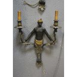 TWO PAIRS OF COMPOSITION BLACK AND GILT TWIN ARM WALL MOUNTS,