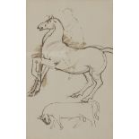 attributed to DAME LAURA KNIGHT, (1877-1970) Horse and Rider Sketch Ink on paper 12 x 7.