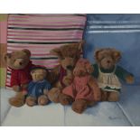 MARY REYNOLDS MODERN Teddy Bears Oil on canvas 16 x 20inches (41 x 51cms) Signed lower right