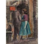 PATRICK LEONARD HRHA (1918-2005) Lovers Meet Watercolour 13.5 x 9.