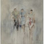 RUTHIE ASHENHURST CONTEMPORARY Three Female Figures Oil on canvas 31 x 31inches (79 x 79cms) Signed