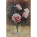 RICK LEWIS, ARA CONTEMPORARY Roses Watercolour Signed lower right, artists label verso 11.5 x 7.