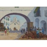 FERGUS O'RYAN (1910-1989) Badajoz Spanish Street Scene with Figures Oil on board 10.5 x 14.