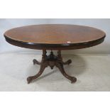 A GOOD VICTORIAN BURR WALNUT AND SATINWOOD CROSSBANDED SUPPER TABLE,