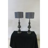 A PAIR OF GILT METAL TABLE LAMPS,