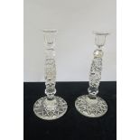 A PAIR OF LATE 19th CENTURY WATERFORD CUT GLASS CANDLESTICKS,