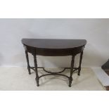 A GEORGIAN STYLE MAHOGANY D-SHAPED SIDE TABLE, the plain top above a recessed frieze,