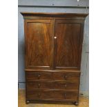 A GOOD GEORGIAN MAHOGANY LINEN PRESS ON CHEST,