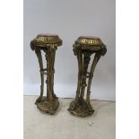 A PAIR OF EMPIRE GILTWOOD AND MARBLE MOUNTED TORCHERES,