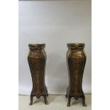 A PAIR OF FRENCH KINGWOOD AND GILT BRASS MOUNTED PEDESTALS,