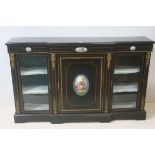 A VICTORIAN EBONISED GILT BRASS MOUNTED SIDE CABINET,