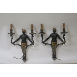 A SET OF THREE CONTEMPORARY TWO BRANCH LIGHT FITTINGS,