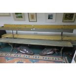 A PAIR OF 19th CENTURY PAINTED TIMBER BENCHES,