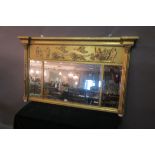 A GOOD REGENCY STYLE GILT FRAMED OVERMANTLE MIRROR,