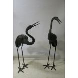 A PAIR OF BRONZE HERONS, shown standing 150cm high,