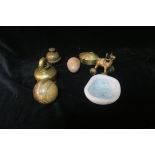 MISCELLANEOUS COLLECTION OF BRASS ORNAMENTS, marble eggs,