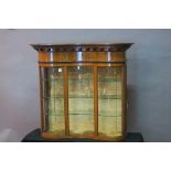 A WALNUT AND MARQUETRY INLAID WALL MOUNTED DISPLAY CABINET,