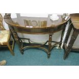 A GEORGIAN STYLE MAHOGANY D-SHAPED SIDE TABLE, the plain top above a recessed frieze,