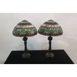 A PAIR OF TIFFANY STYLE STAINED GLASS TABLE LAMPS,