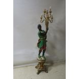 A CARVED WOOD MODEL OF A GREEN AND RED PAINTED BLACKAMOOR,