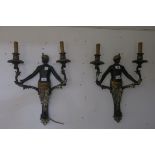 A SET OF FOUR CONTEMPORARY TWO BRANCH LIGHT FITTINGS,