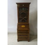 A GEORGIAN STYLE MAHOGANY AND BURR WALNUT SECRETARY BOOKCASE,