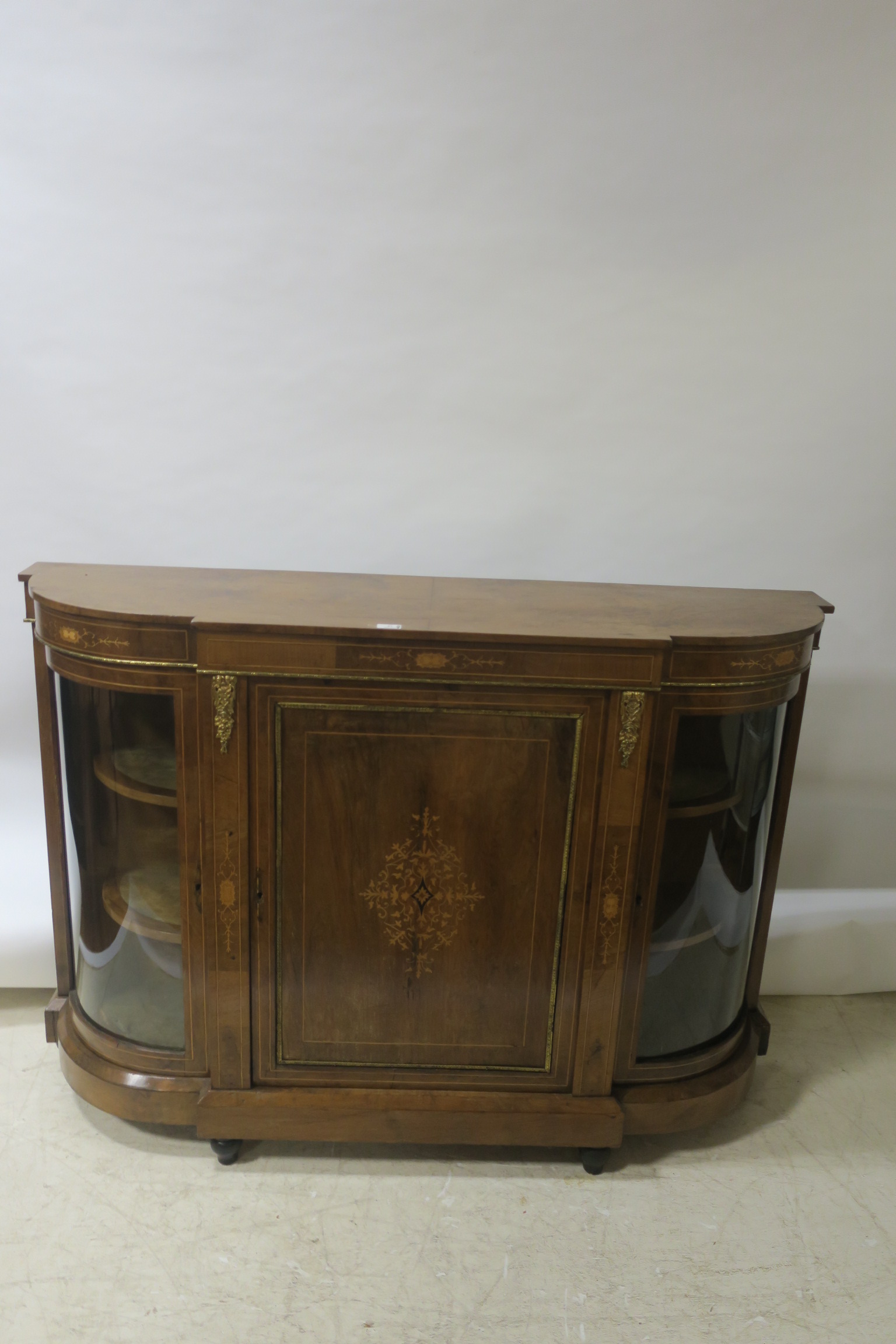 A VICTORIAN WALNUT MARQUETRY AND GILT BRASS MOUNTED SIDE CABINET,