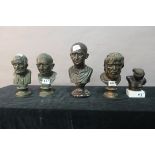 A GROUP OF FIVE BRONZE BUSTS,