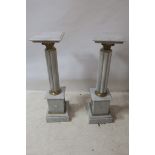 A PAIR OF REGENCY DESIGN WHITE MARBLE AND GILT BRASS PEDESTALS,