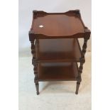 A VICTORIAN DESIGN MAHOGANY THREE TIER WHATNOT,