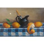 FRENCH LE ROY Still Life, Jug and Lemons on a Table Oil on board Signed lower left, dated 2007 24.