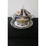 A SEVRES STYLE PORCELAIN TUREEN AND COVER, on stand,